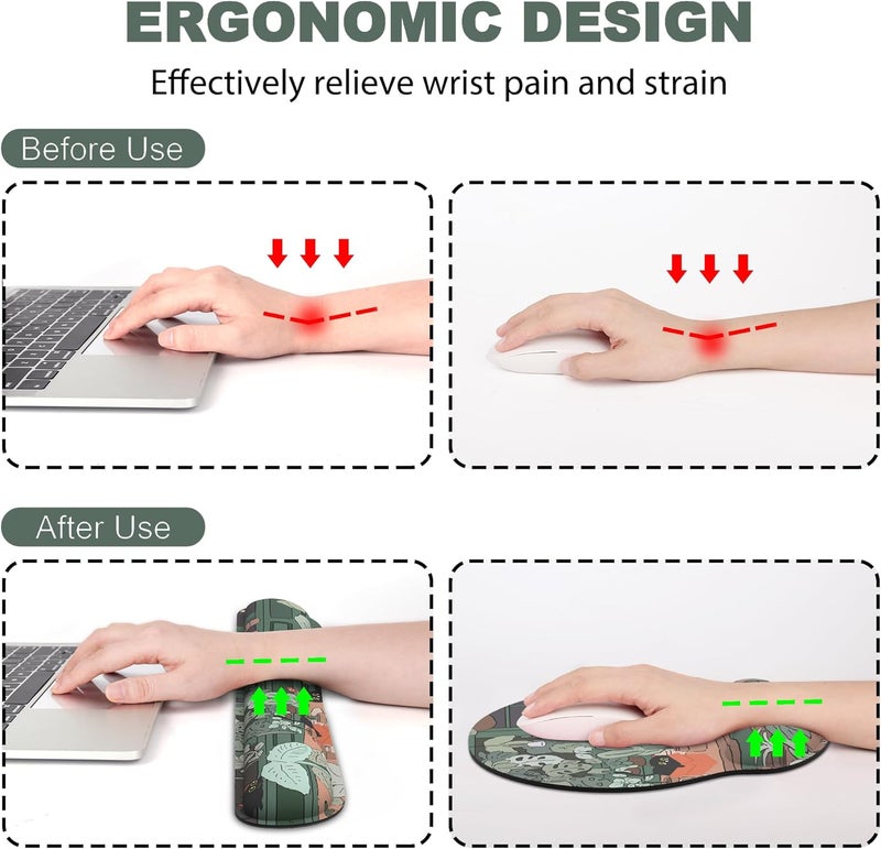 JIGOO Ergonomic Mouse Pad with Wrist Rest and Keyboard Wrist Rest, Mousepad and Wrist Rest for Computer Keyboard, Pain Relief, Non-Slip Rubber Base, Mouse Pad with Wrist Support for Gaming, Office, Cat - Image 2
